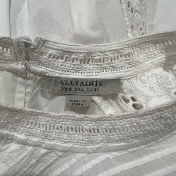 All Saints Elaia Bright White Eyelet Embroidered Semi Sheer Pleated Cotton Top 4 - Picture 5 of 5